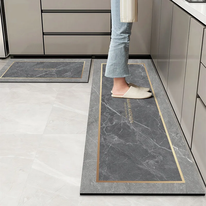 Kitchen Floor Mats Waterproof Oil-proof Wipeable Washable Mat Leather Non-slip Dirt-resistant Carpet Imitation Marble Long Rugs