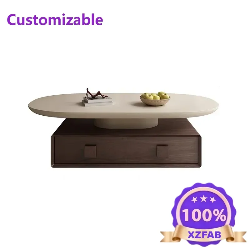 Factory Direct 2026 Medieval travertine solid wood coffee table 2025 living room household simple walnut high-end creative micro