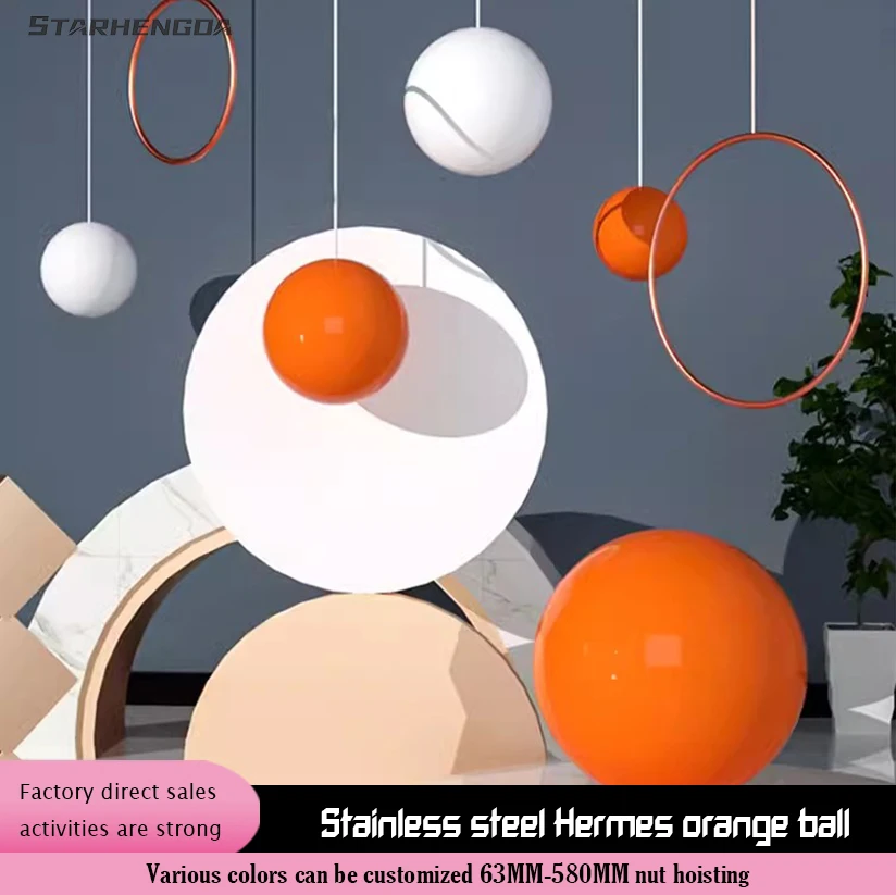 Metal Christmas decoration ball Stainless steel Hermes Orange hollow ball shopping window ceiling net red colored ball