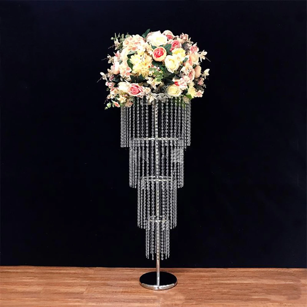 

5 PCS Iron Flower Rack Stand Road Lead 47 Inches 4 Ties Acrylic Wedding Centerpiece For Event Party Decoration