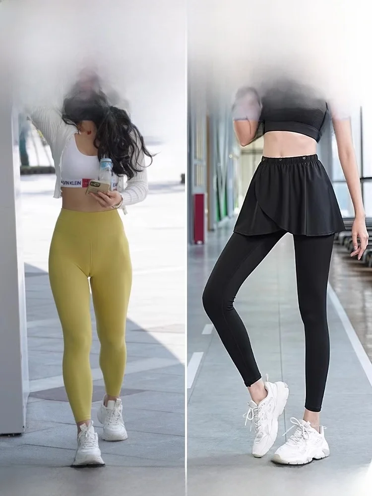 Pantalon de Yoga Fitn taille haute en peau d'arche, avec jupe, grande taille, adapté aux déplacements coréens pour femmes