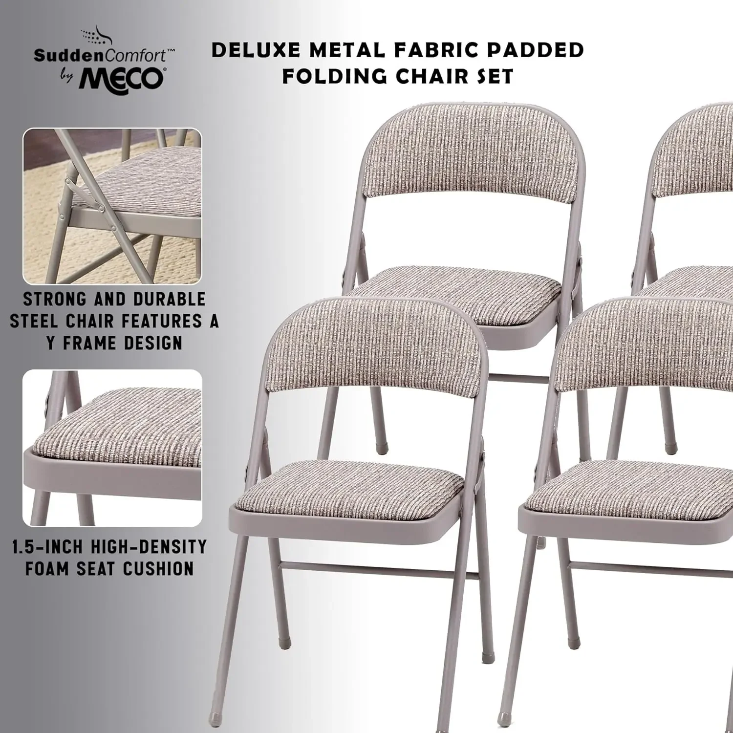 Sudden Comfort Deluxe Metal Fabric Padded Folding Chairs Dining Chairs Set, Ideal for Indoor Special Occasions or Outdoor Events