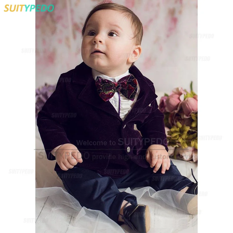 

Elegant Infant Suit Set Boy's Velvet Blazer Pants 2Pcs Children Formal Dress Outfit Flower Boy Wedding Party Performance Costume