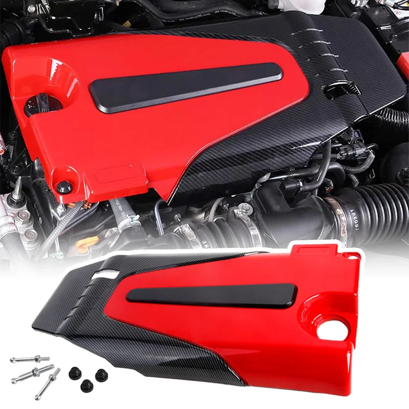 

Car Engine Cover Bonnet Hood Dust Cover Fit For Honda Civic 2016 2017-2021 ABS Red Carbon Fiber Look Auto Accessories Soundproof