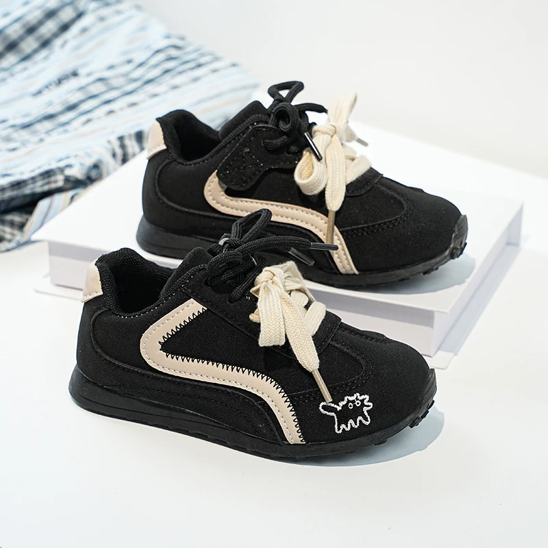 

Spring Autumn Children's Boy Girls Microfiber Leather Thin Bottom Running Shoes Kid Toddler Two-tone Shoelaces Non-slip Training
