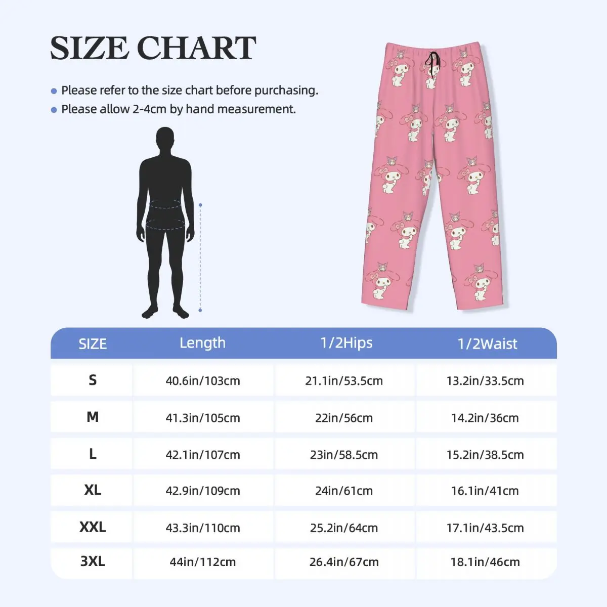 Custom Printed Men's Melody Pajama Pants Pink Rabbit Sleepwear Sleep Lounge Bottoms with Pockets
