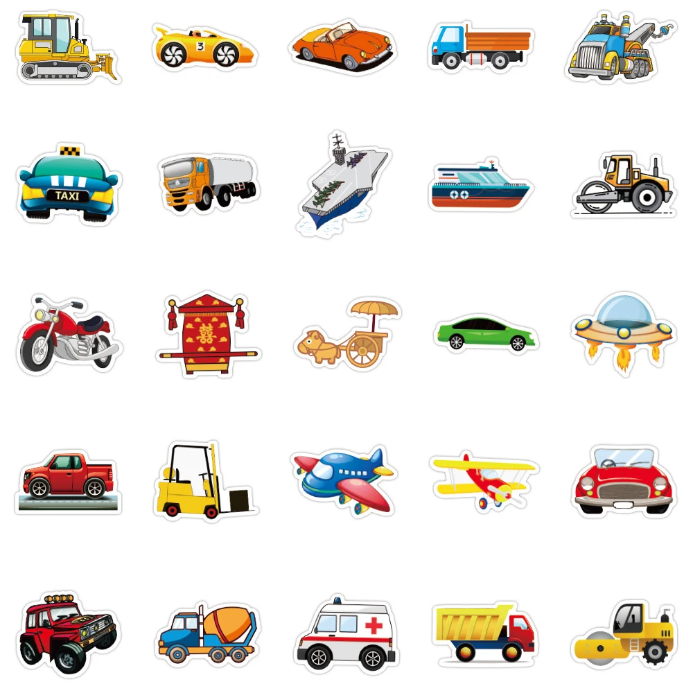 10/30/50/100pcs Transportation Vehicle Car Cartoon Stickers Funny Graffiti Decals Stationery Phone Luggage Reward Sticker Decor view 6