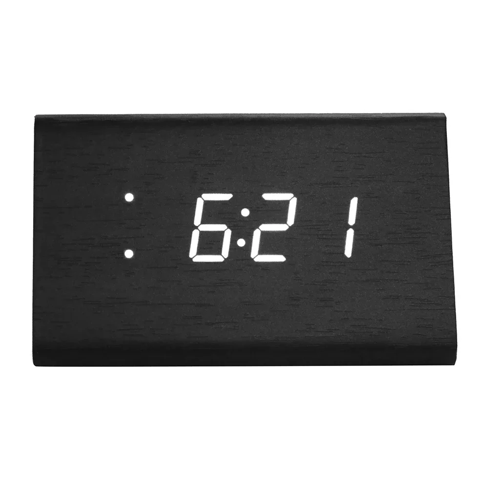 LED Digital Alarm Clock Temperature Alarm And Date Functions Voice-Activated Electronic Wooden Alarm Clock For Home Decor