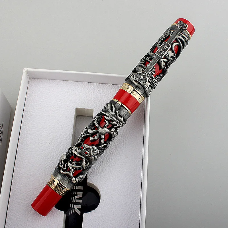 Luxury BRAND Jinhao Dragon Phoenix Fountain Pen Writing Ink Pens M Nib Advanced Craft Writing Pen School Teacher Gift