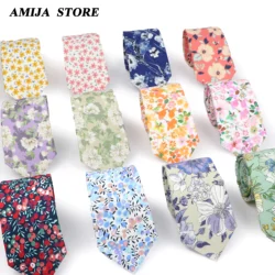 New Floral Tie For Men Women 100% Cotton Flower 7cm Elegant Necktie Violet Lily Of The Valley Daisy Wedding Cravat  Accessory