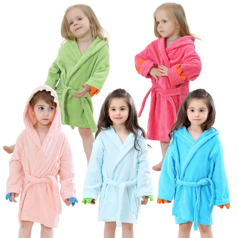 Children\'s Bathrobe Hooded Dragon Paw Design 100% Cotton Thick Fabric Baby Bath Towel for Girls Kids 1-6 Years Shower Hoodies