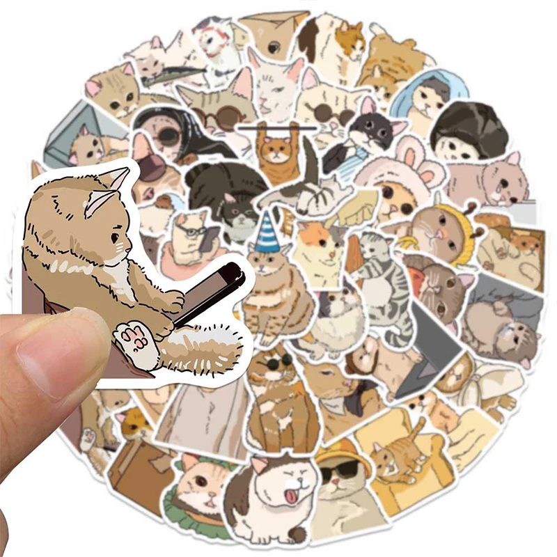 

50PCS Cute Cat Stickers Funny Cat Meme Sticker Cat Expression Waterproof Vinyl Decals Pack for Scrapbooking Water Bottles Laptop