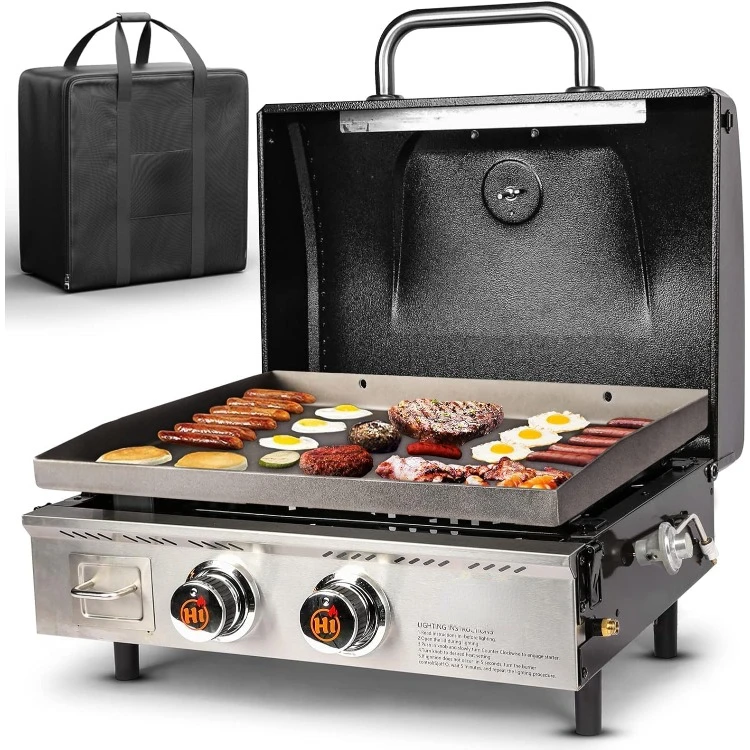 Portable Flat Top Grill Propane Gas Grill for Outdoor, Camping, Tabletop, Kitchen, Tailgating, RV - 348 sq. in. Heavy Duty