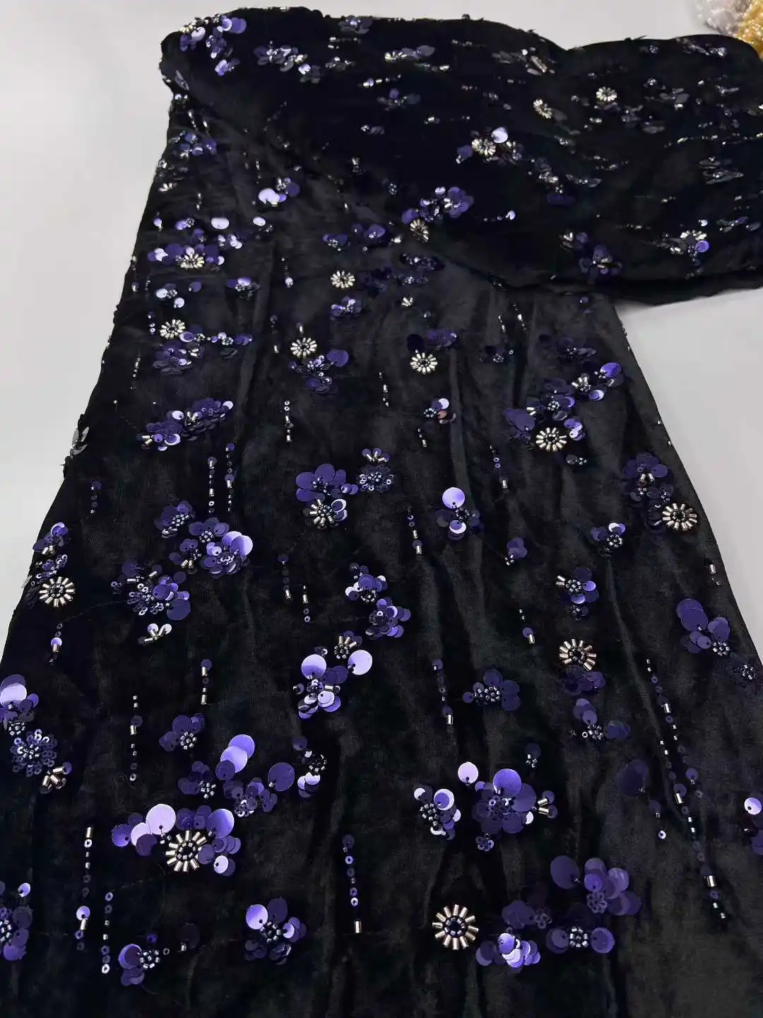 قماش دانتيل مخملي أفريقي 2026 جودة عالية نيجيريا دانتيل 5 ياردة قماش دانتيل ترتر فرنسي لفستان الزفاف قماش خياطة #6