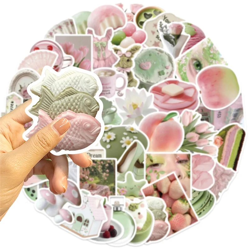 10/30/50 pçs kawaii rosa verde menina pvc adesivo estético decoração das crianças scrapbooking suprimentos diy mão contabilidade