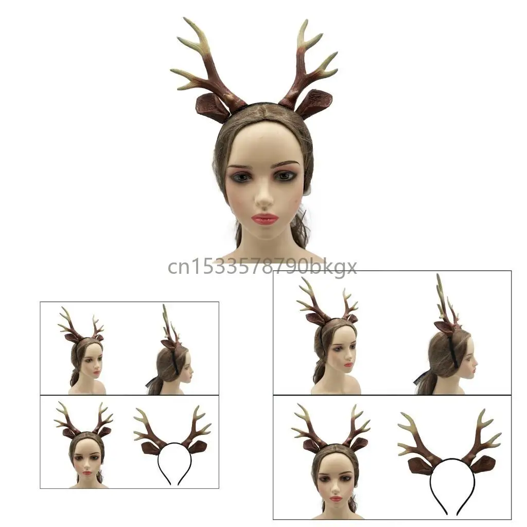 

Animal Deer Ears Headband Realistic Deer Antler Hairband Cosplay Deer Costume for Halloween Reindeer Antlers Headband J78E