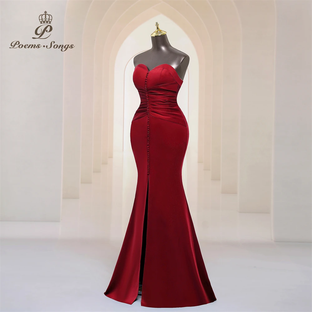 Elegant strapless burgundy evening dresses for women robe de soiree de mariage party dress Bridesmaid dresses woman luxury dress