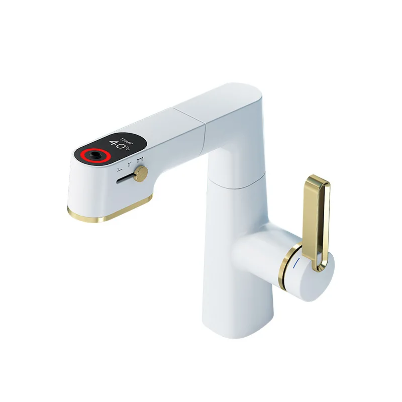 

New dumb white multi-functional washbasin faucet pull-out intelligent digital display gargle upwelling water column outlet belt
