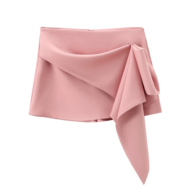 Summer Women Vintage High Waist Asymmetric Front Pleats Shorts Skirts