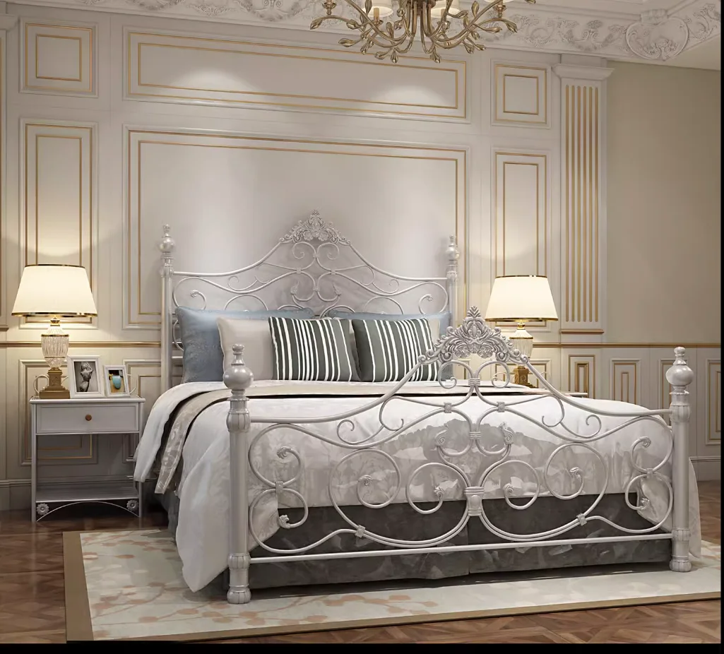 Wrought iron bed Double bed European Vintage Princess Bed Single Bed 1.8m 1.5m thick light luxury iron bed