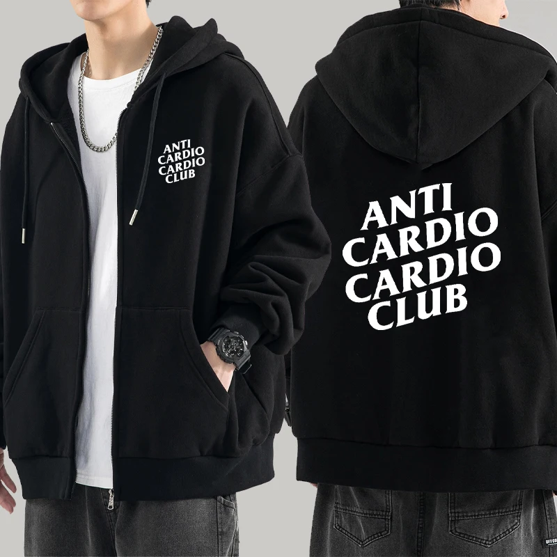 

Anti Cardio Club Double Sided Letter Printed Zipper hoodie Men women Sweatshirt Autumn and Winter Fashion streetwear Fleece Coat