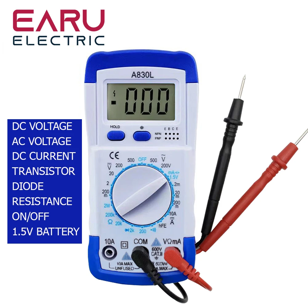 A830L LCD Digital Multimeter DC AC Voltage Diode Freguency Volt Tester Test Current Voltmeter Ammeter Meter Gauge Display Tool