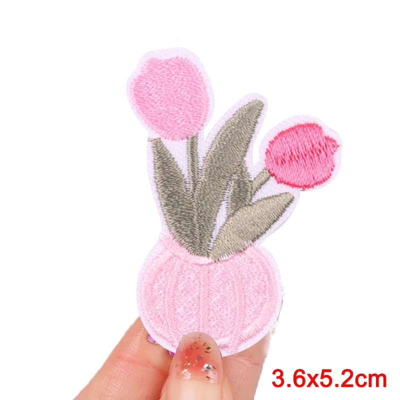 Pink Flower Embroidered Patches Cartoon Fruit Cherry Iron On Patches For Clothing Cute Sewing Patches On Clothes DIY  Hat Decor