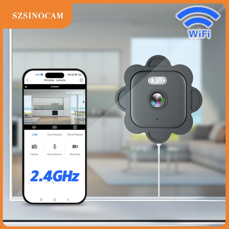 

SZSINOCAM 2.4ГГц WiFi IP-камера для помещений, магнитная, для окон, миниатюрная, на клейкой основе, для наблюдения за стеклом