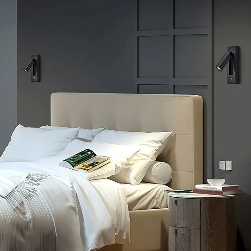 Creative Gold Black Metal Wall Lamp LED USB Sconce Hotel Cafe Bar Bedside Embedded Aluminum Cylinder Cuboid Reading Lighting