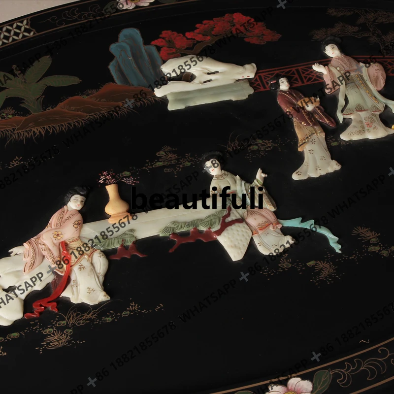 New Chinese custom Ming and Qing furniture bone stone inlaid ancient maid picture stool tea table coffee table