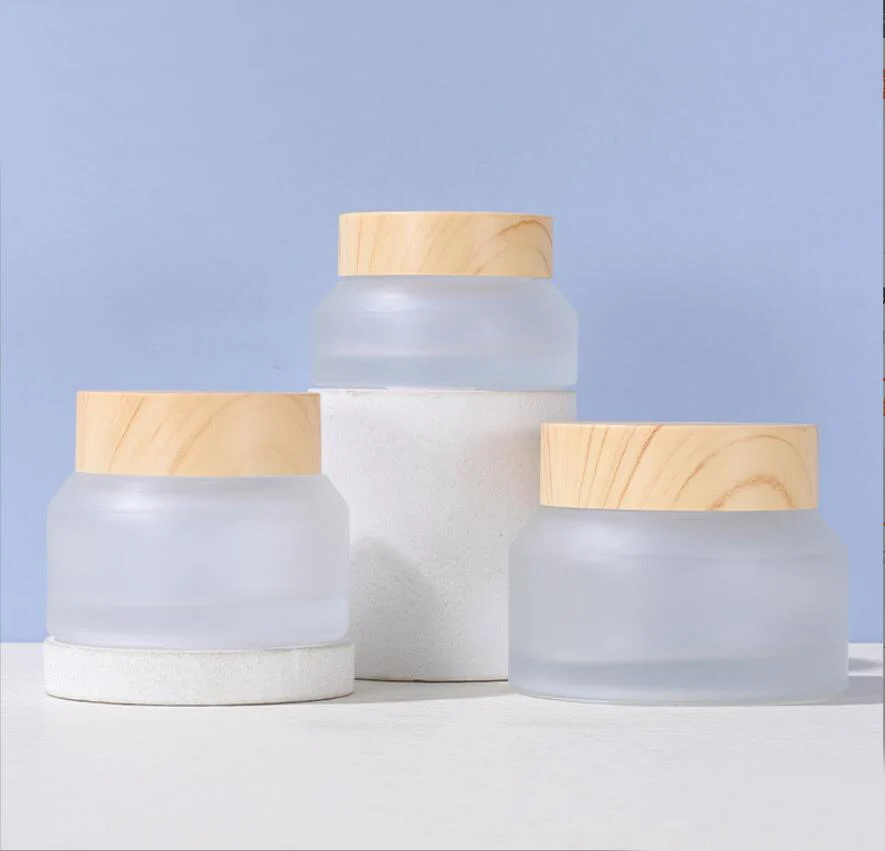 

30G sloping shoulder glass bottle jar wooden shape lid essence/eye cream/day night gel/moisturizer hyaluronic acid packing