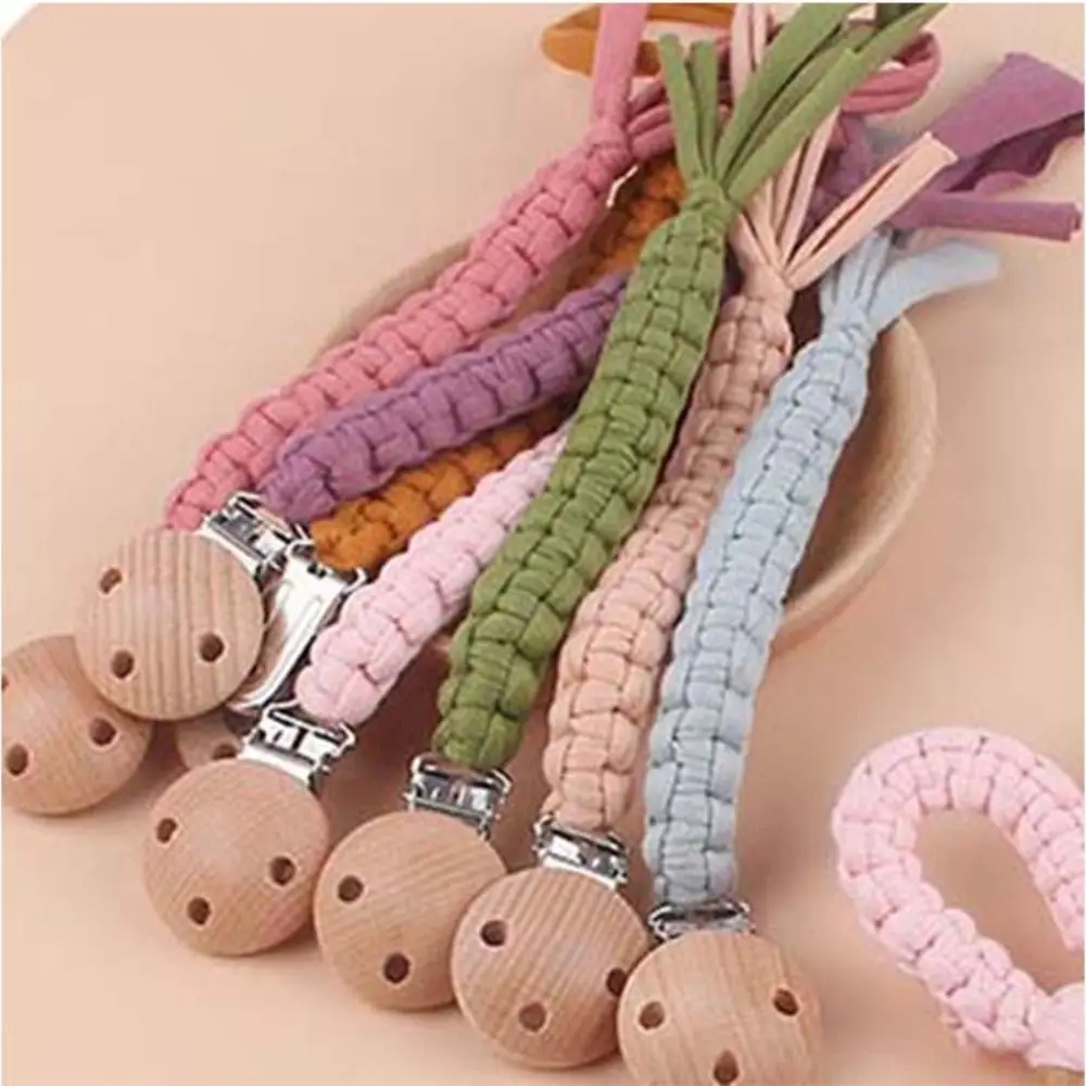 

Colorful Cloth Baby Cloth Pacifier Chain Wood Round Clip Soother Holder Dummy Clips Adjustable Nipple Holder Clips Baby