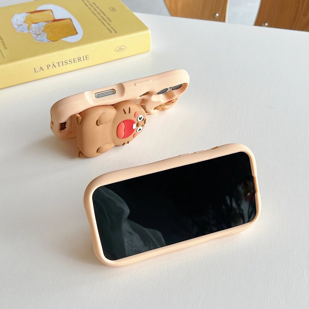 Lustige 3D-Tiere Capybara Teleskophalterung Hülle für iPhone 16 Plus 15 14 13 11 12 Pro Max Weiche Silikon-Ständerhalter-Abdeckung – Detail 5