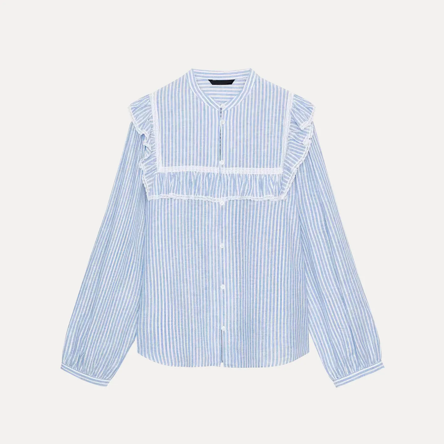 

Women's Spring 2026 Metal Color Striped irt Decorative Tead Layered Design Loose Fit Long Sve European Sle Top