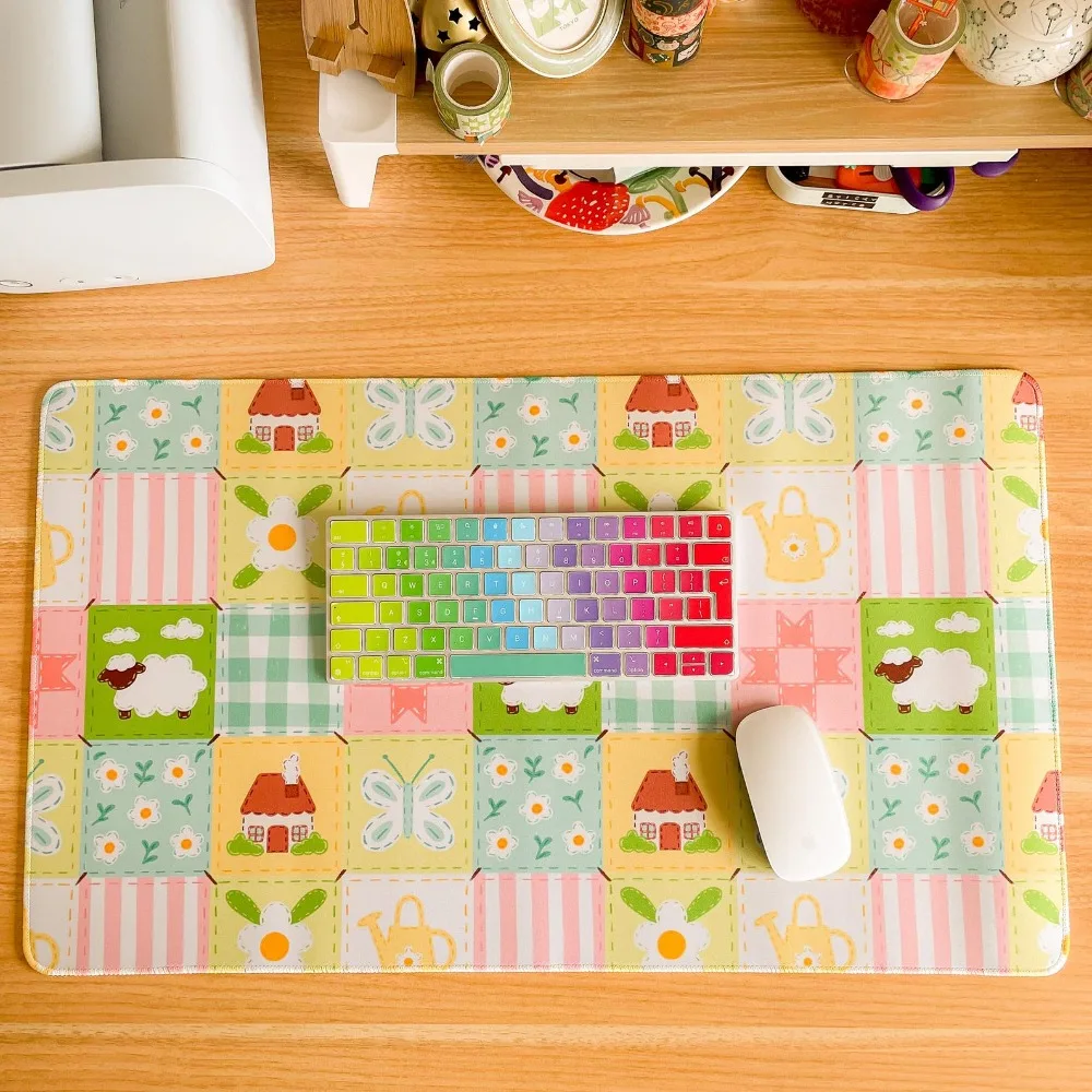 Cottagecore Blanket - Large Gaming Mouse Mat mousepad, cute desk accessories,  patchwork desk organizers and trays