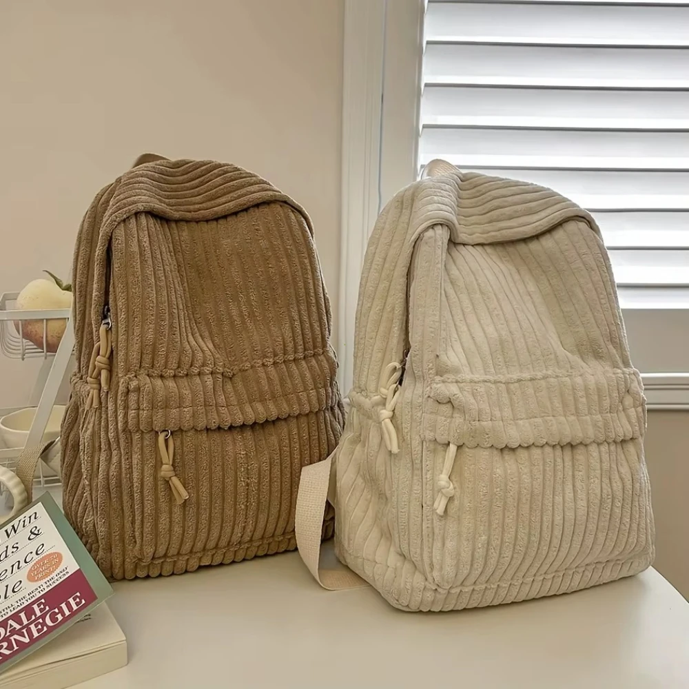 

Korean Style Corduroy Backpack, Women's New Versatile Backpack, Student Travel Backpack, Large Capacity Backpacks for Commuting