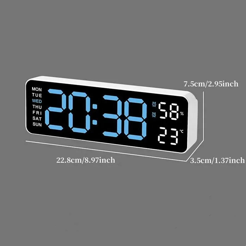 9Inch Large Digital Wall Clock USB Powered TEMP Humidity Week Auto Dimmer DST Table Clock 12/24H Electronic LED Alarm Clock