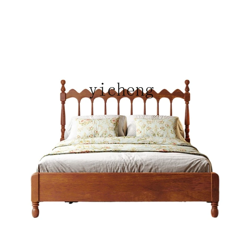 Zc Solid Wood Windsor Bed 1.8 M Retro Wave Double Bed Bedroom 1.5 M Single Bed