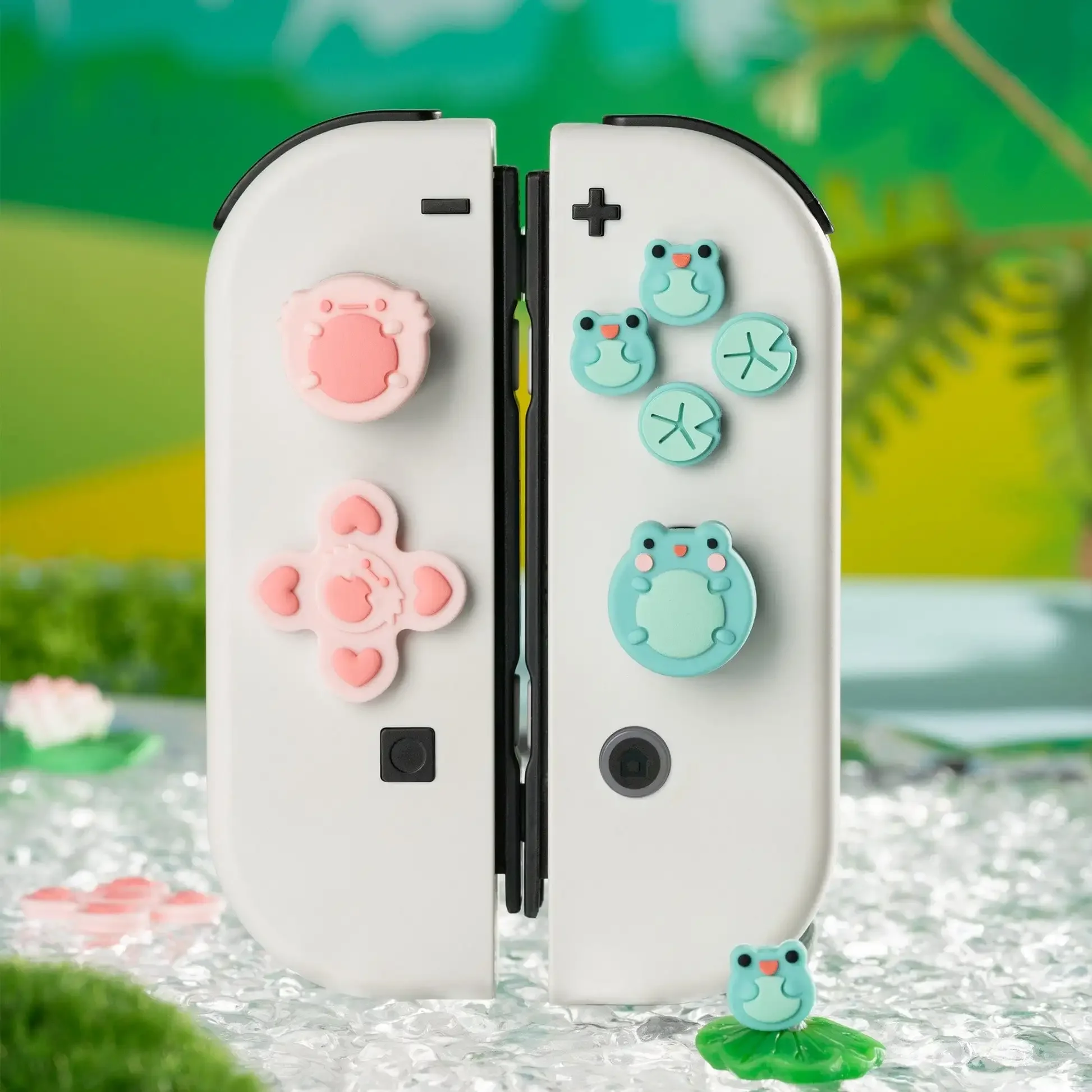 Cute Frog Silicone Soft D-pad Cross Button ABXY Key Sticker Skin Case For Switch Oled NS Joy-con Thumb Stick Grip Cap Cover