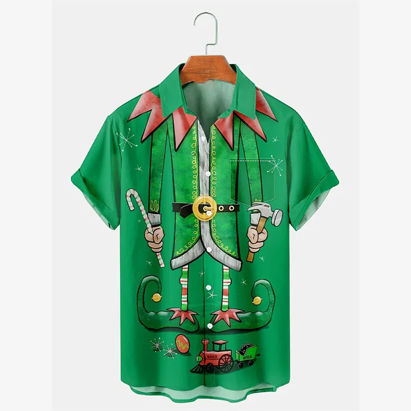 

Сексуальные рождественские рубашки с забавным принтом и искусственными мышцами для мужчин, уникальная рубашка в полоску с 3D принтом и лацканами с короткими рукавами, Xmas Ho Ho Top