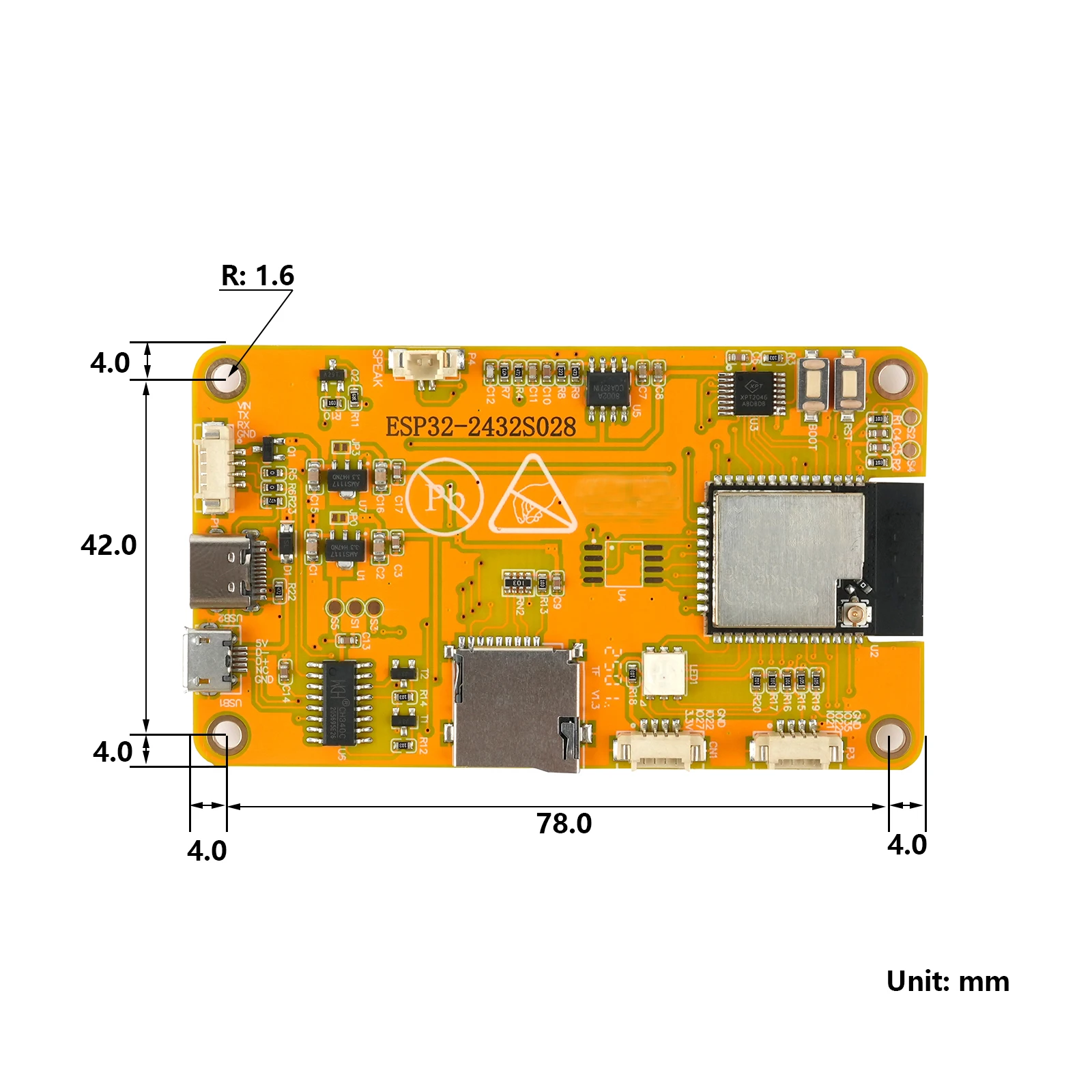 ESP32-2432S028R 2,8-calowy moduł ESP32 z wyświetlaczem TFT LCD i akrylową obudową, dwurdzeniowy WIFI+BT 240X320 ILI9341, rezystancyjny ekran dotykowy