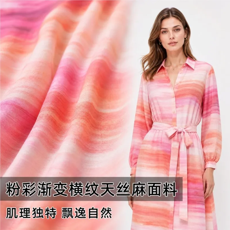 pink gradient tie-dyed textured linen cotton and fabric flowing dress