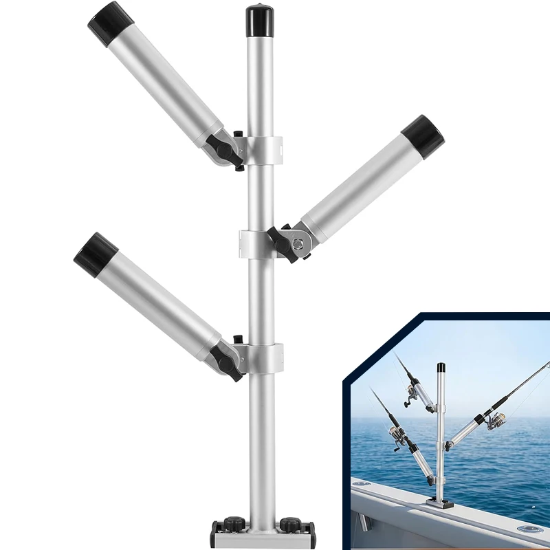 Heavy-Duty Adjustable Boat Triple Rod Tree,3 Rod Aluminum Fishing Rod Holder System,360° Horizontal Rotation, 180° Vertical Tilt