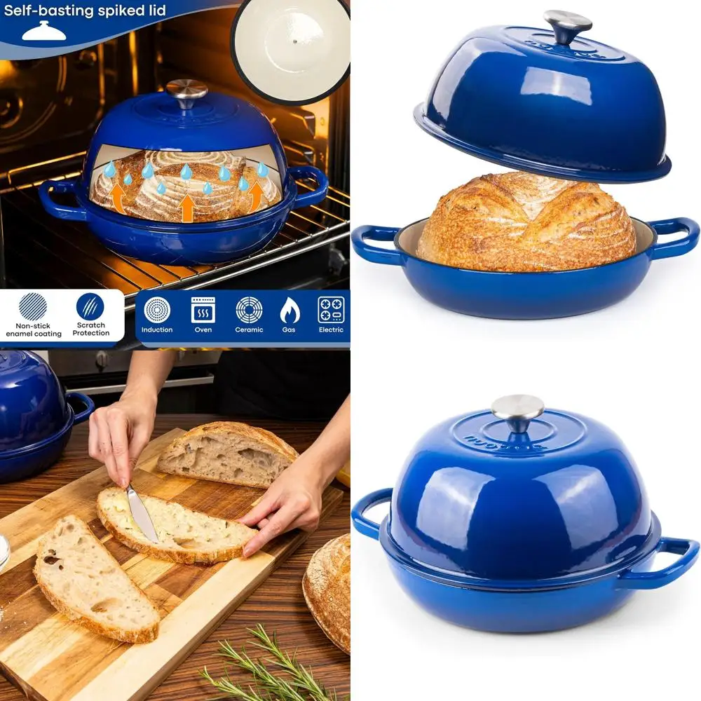 

6 Quart Dark Blue Cast Iron Dutch Oven Pot for Sourdough Bread Baking, 26cm