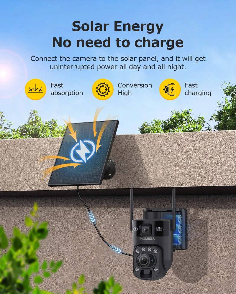 INQMEGA Camera 4G 60X Optical Zoom Solar Camera 4K WiFi Security Camera Auto Tracking PIR Detection PTZ Outdoor Surveillance