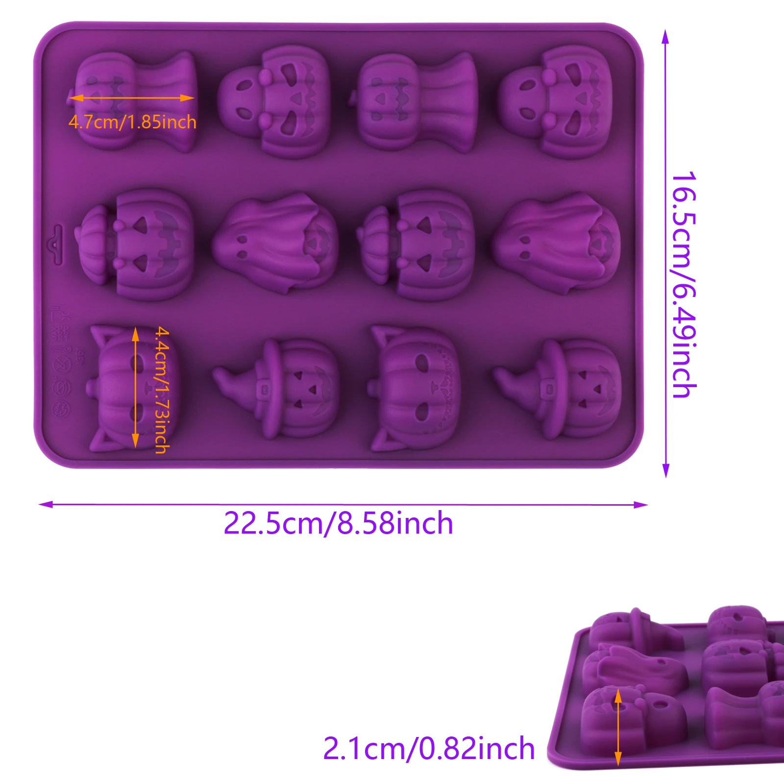 A Purple Halloween Creative Horror Pumpkin-Shaped Silicone Baking Mold, Non-Stick, Food-Grade Silicone, Can Be Used to Make Various Horror Pumpkin-Shaped Chocolates, Mini Cakes, Cake Decorations, Etc., for Halloween, Holiday Baking, and DIY for Beginners
