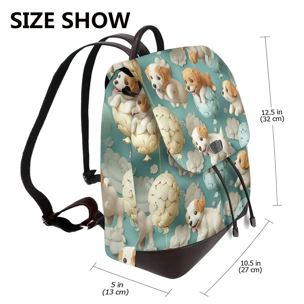 풍선 위의 강아지 3D 패턴 새로운 핫 여성용 배낭 디자이너 고품질 가죽 심플 패션 대용량 배낭