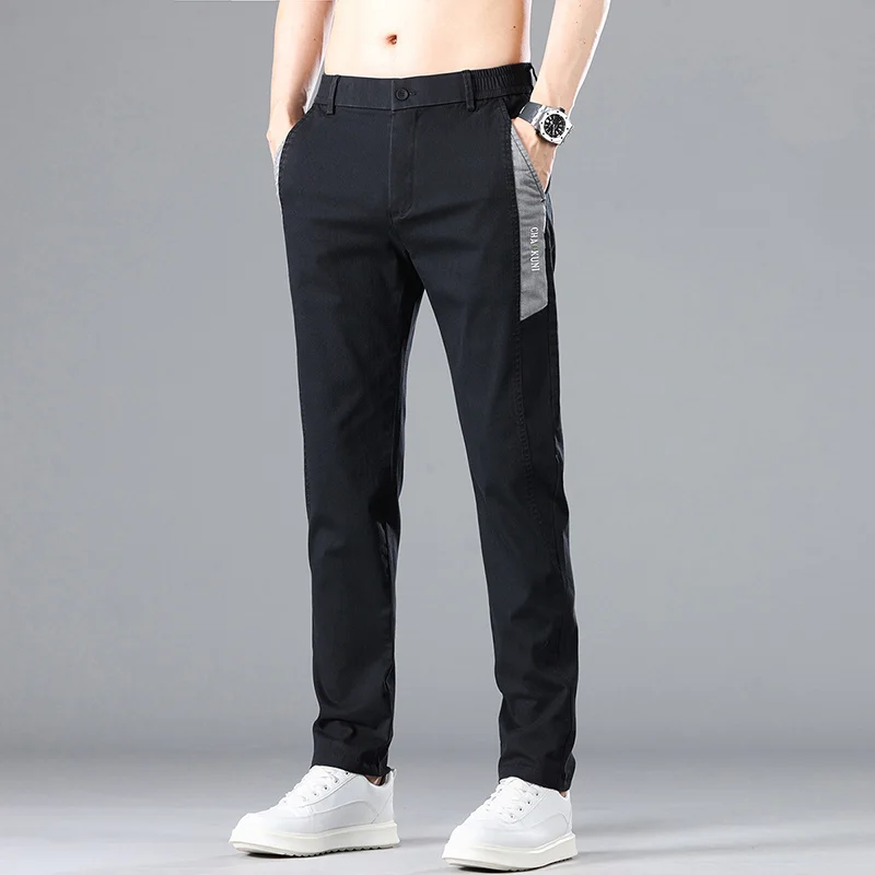 

Spring Summer Men's Thin Stretch Casual Pants Contrasting Color Design Korean Business Fashion Elastic Waist Trousers Male Brand