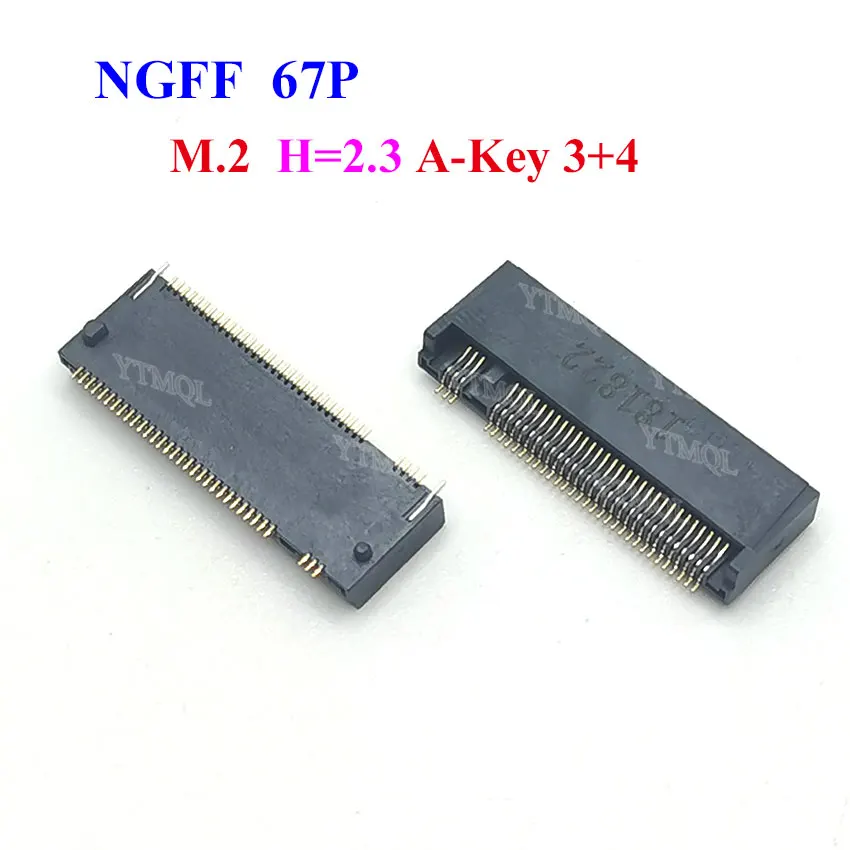 10-100PCS M.2 Conector 67P Chave NGFF interface Soquete SSD Soquete H=2.3/3.2/4.2/4.8/8.5 Slot Ngff Soquete Quente Novo A-KEY