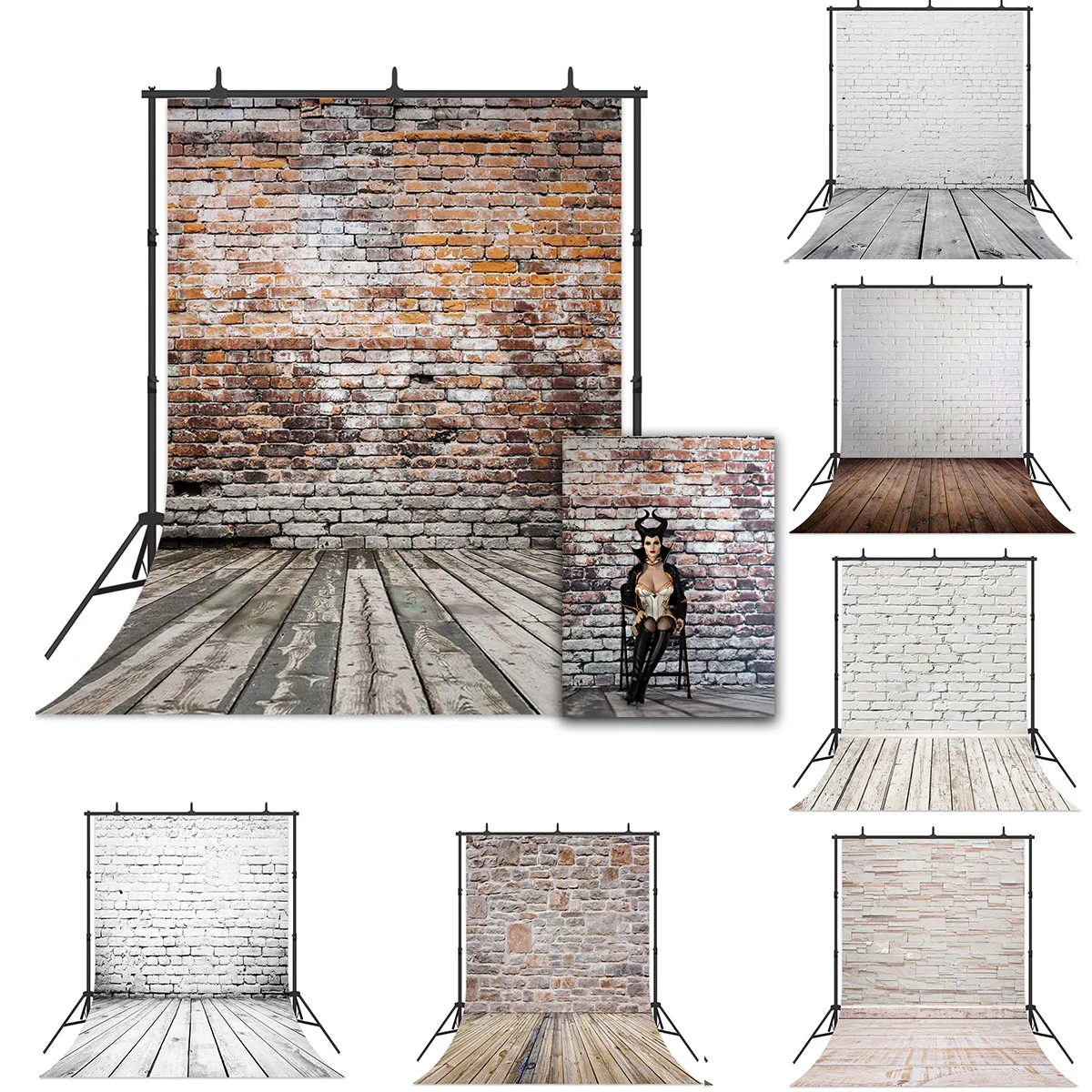 Grunge Brick Wall Photography Backdrops Wooden Floor Backgrounds for Doll Toy Cake Photo Studio Baby Shower Children Photophone